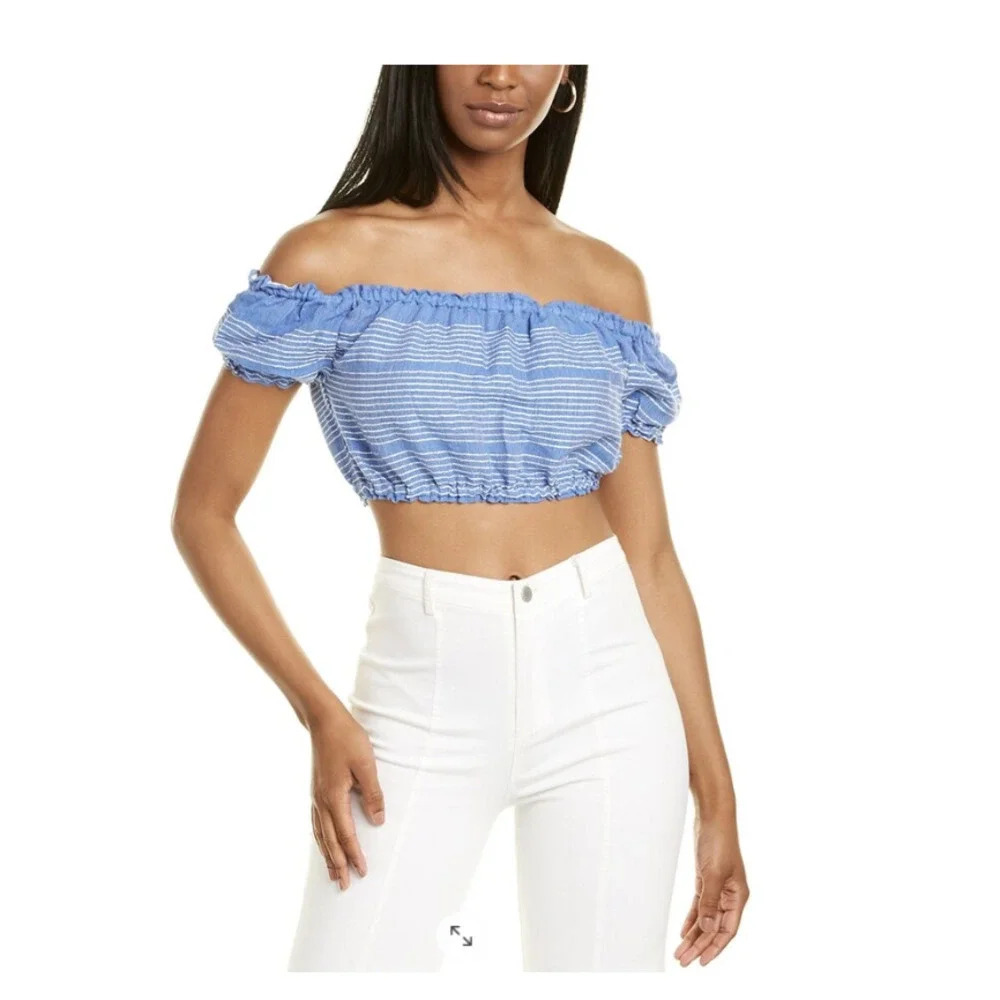 Lemlem Zinab‎ Cropped Puff Sleeve Blouse Cornflower Blue Size XS